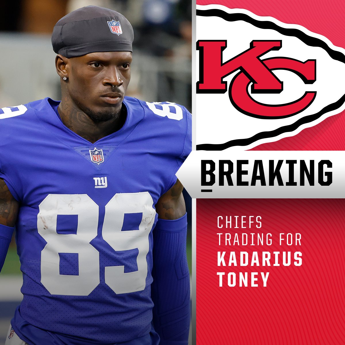 BREAKING: Chiefs trade for Giants WR Kadarius Toney. (via @TomPelissero)