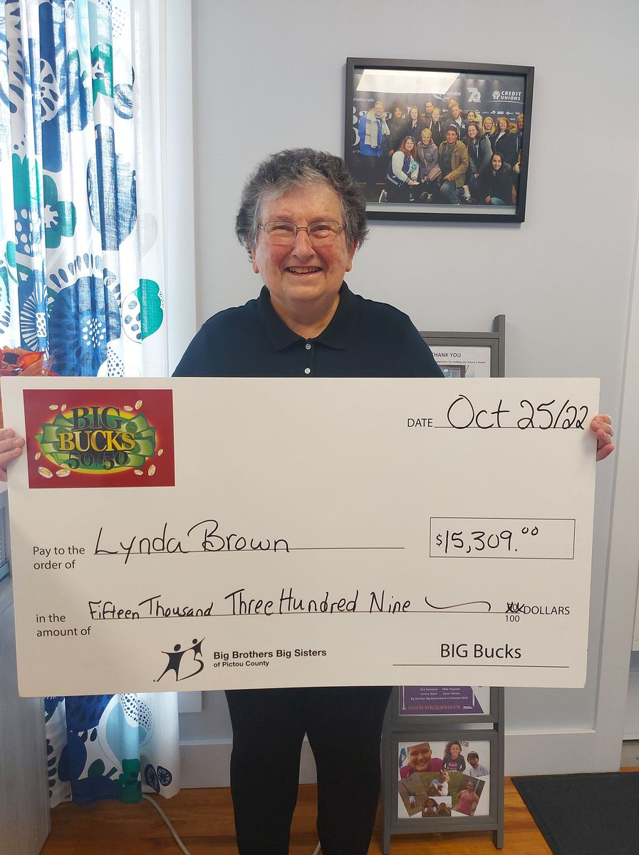 bbbspc's tweet photo. Lynda came in with a big smile on to pick up her BIG cheque for $15,309! Congratulations Lynda! Remember to play your #luckytoonie and this could be you! 
#locallottery #PictouCounty https://t.co/5lr9N5R06H