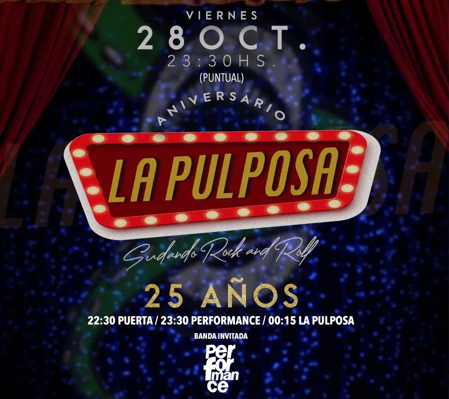 LA PULPOSA en su aniversario numero 25 desde La Trastienda‼️

📅 VIERNES • 28 OCT • 23:30HS

🎫 ENTRADAS EN bit.ly/LaPulposaLT

<a href="/LaPulposaOk/">La Pulposa</a> <a href="/LaTrastiendaBA/">La Trastienda</a> #lapulposa #latrastienda #show #rock #musica #entretenimiento