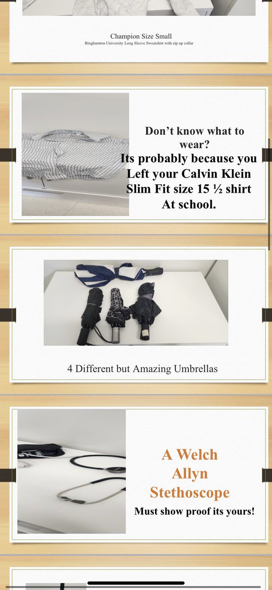 caleighcakess's tweet photo. Absolutely losing my mind over the PowerPoint my school sent out displaying the lost and found items https://t.co/fy3J23x42p