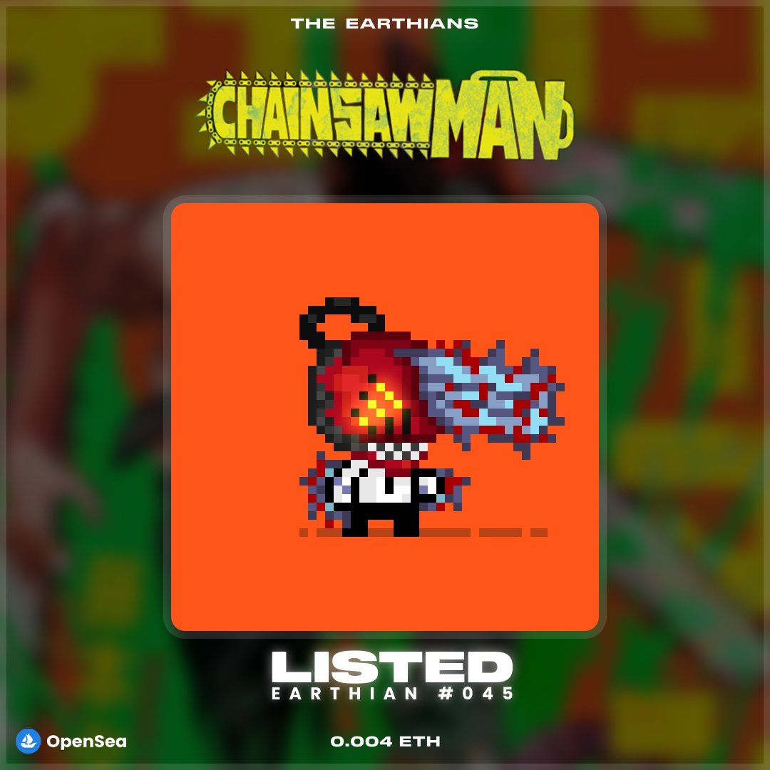 EarthiansMeta's tweet image. Chainsaw man Earthian is now live on Opensea ⛓️
Own it now! ✨

#anime #chainsawman #NFT #NFTs  #NFTProjects #nftcollectors