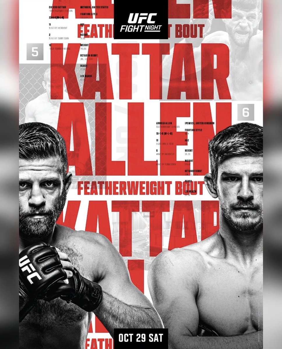 La pelea estelar del #UFCVegas57 es un gran duelo de 145 libras entre Calvin Kattar (23-6) y Arnold Allen (18-1). El ganador se podría meter a la conversación por el título.