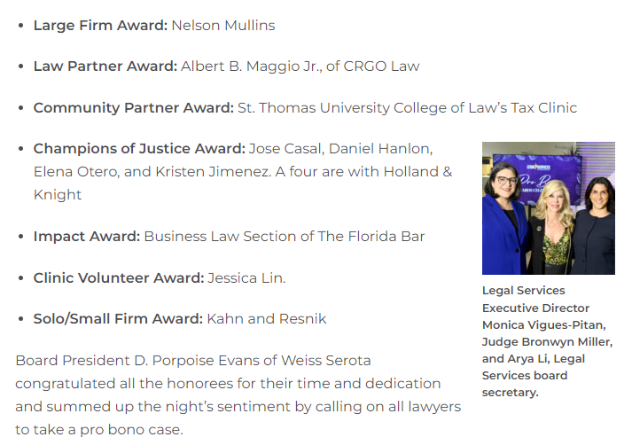 The 2022 Equal Justice Awards were presented to: ⬇️⬇️⬇️ cc: @NelsonMullins, @StThomasLaw, @Holland_Knight, @FlaBizLaw