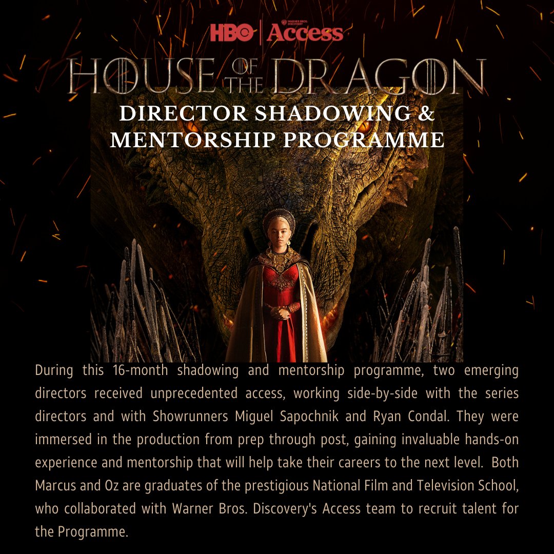 WBDAccess's tweet photo. Meet rising stars Marcus Anthony Thomas @chocuz and Oz Arshad @Oz_Arshad who shadowed and mentored series Directors and Co-Showrunners Miguel Sapochnik & Ryan Condal from prep thru post on @hbo's House of the Dragon. #Directorstowatch #PipelinePrograms #WBDAccess https://t.co/7lJO75Qn37