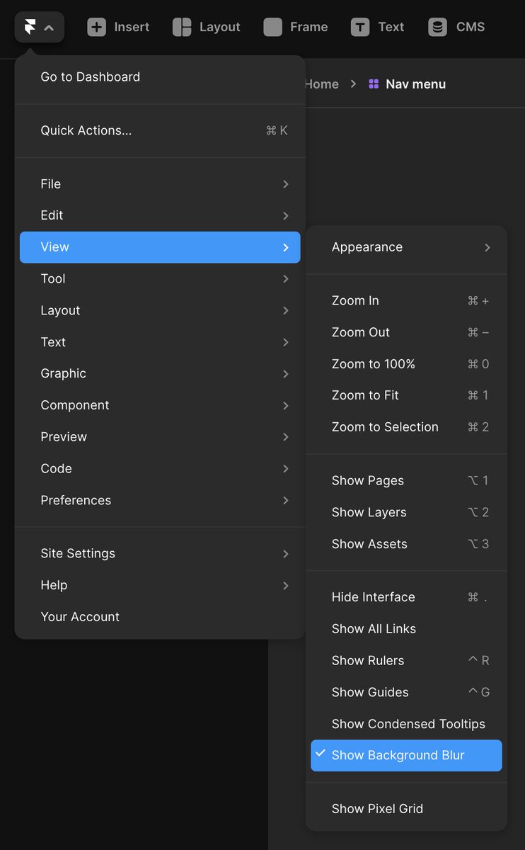 Abdulbenbrahim's tweet photo. @wenal14 @framer BG blur in styles, if you can't find it there then go to View > Show background blur https://t.co/ME65IM3LPy