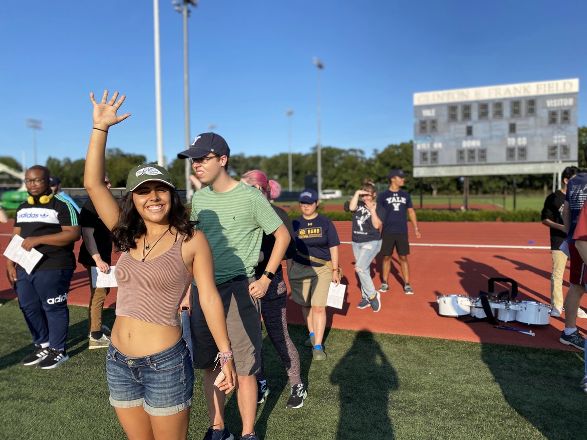YaleYPMB's tweet photo. The YPMB started off the year strong taking advantage of the pre-season to practice their music in the b'room and their formations on the field in anticipation of football season 🏈💙🤍 #yale https://t.co/xMARBZh4q9
