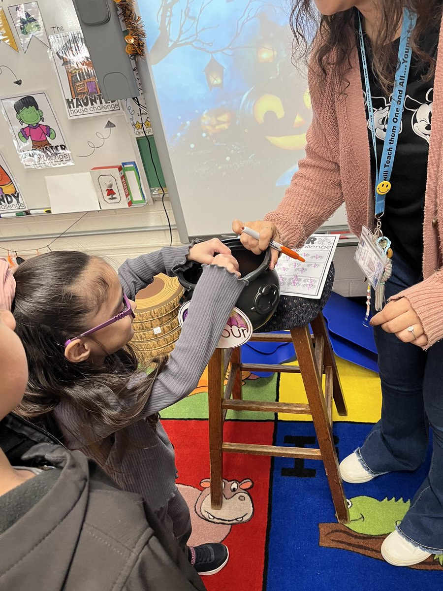 MrsKWood14's tweet photo. Today our class completed an escape room and unlocked the haunted house using their math skills to travel through the 7 challenges while also encountering detours of tricks or treats along the way! Thank you Mr. Beaumont for setting the scene! @BRRSDHamilton https://t.co/u3vHbnrsua