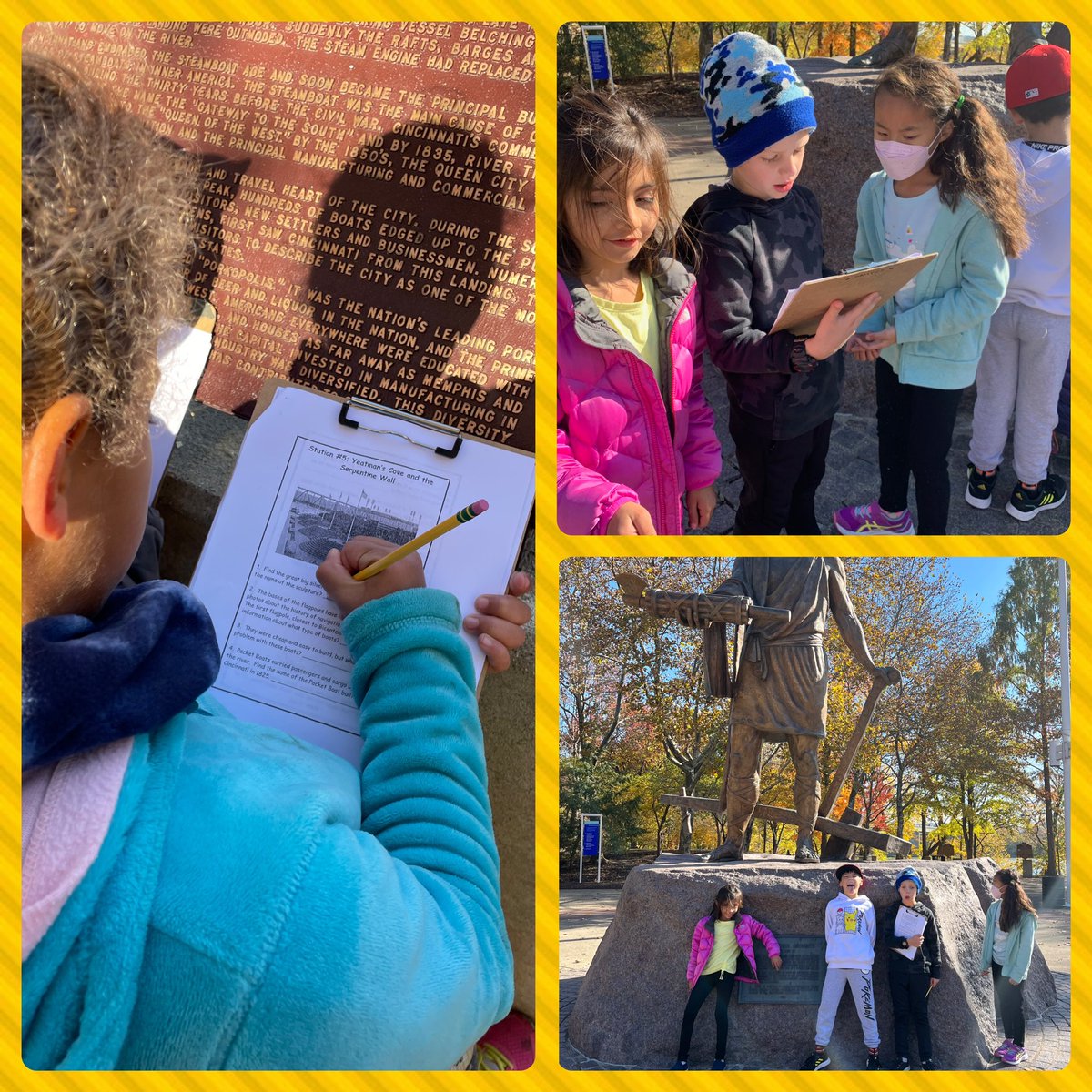 MrsSnipes105's tweet photo. Oh how we’ve missed field trips! We had the best time downtown at Sawyer Point completing our Cincinnati history scavenger hunt today! We learned a lot, enjoyed the beautiful fall weather, and had SO MUCH FUN together! @BlueAshElem #ThirdGrade #CincinnatiHistory #SocialStudiesFun https://t.co/GxYEwXOkpE