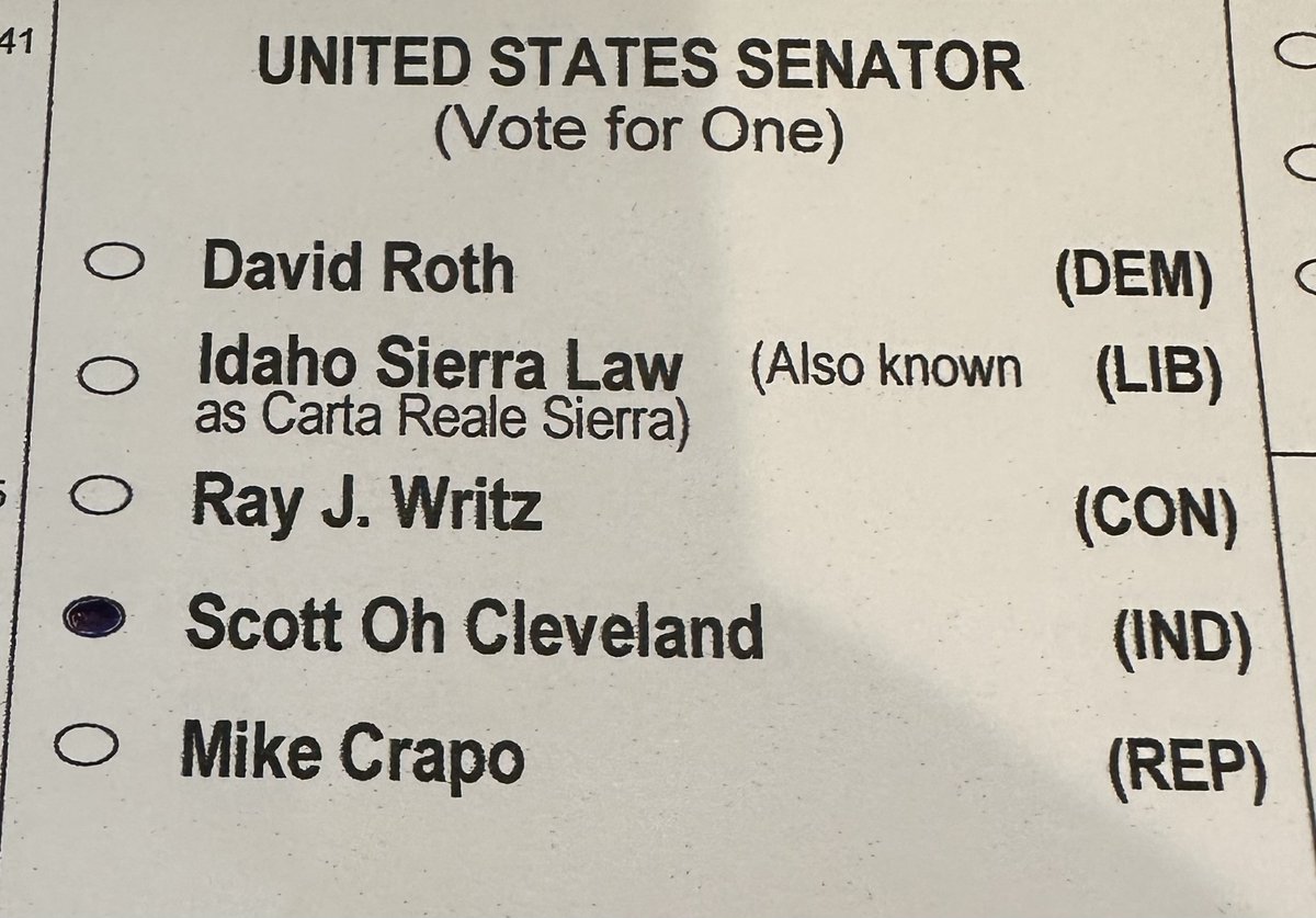 Cleveland4USSEN's tweet photo. Vote Scott Cleveland for United States Senator on November 8th!

#scottcleveland #clevelandnotcrapo #unitedstatessenatoridaho https://t.co/TY646NexUq