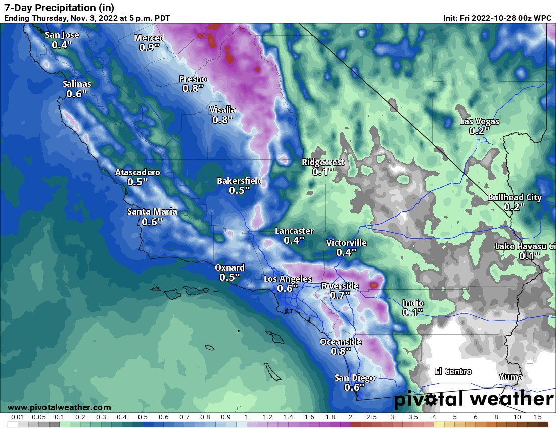 Trends are looking good for California's first classic winter storm of the year to start November.  

Widespread valley rain and significant mountain snow appear possible, which will help significantly slow fire season. Stay tuned. #CAwx