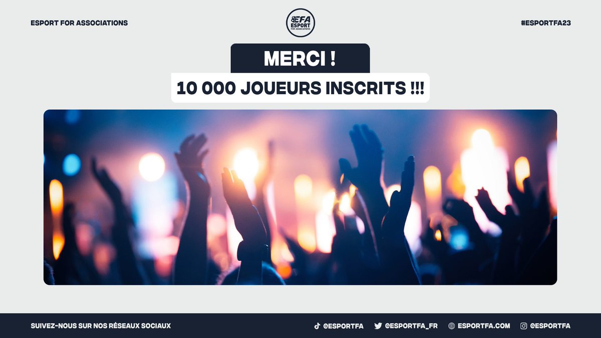 🆕HISTORIQUE ! 

Vous êtes 10 000 joueurs inscrits.
10 000 joueurs à profiter de l'expérience eSport autrement ! 
10 000 joueurs à écrire votre histoire eSport au sein de notre communauté.

Alors tout simplement 10 000 merci pour la confiance !

#FIFA23 #esports