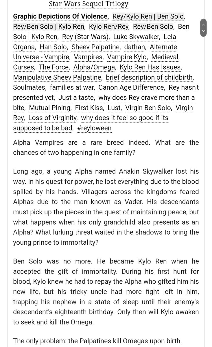 chibiReylo's tweet photo. The Vampire's Omega
E
1/?
My new fic for the #Reyloween2022 collection! What happens when a misguided Alpha accepts the darkness to become immortal?
Thank you, @IAmAStarWarsFan, for betaing! 
https://t.co/FW2C1MUlJp
#vampirekylo #alphakylo #omegarey #justataste https://t.co/Y1WX466dIN