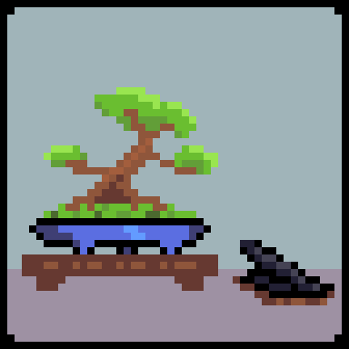 sn1qu3's tweet photo. First time posting, Bonsai display with suiseki. 
#pixel_dailies #display #aseprite https://t.co/gs2ZcC37F7