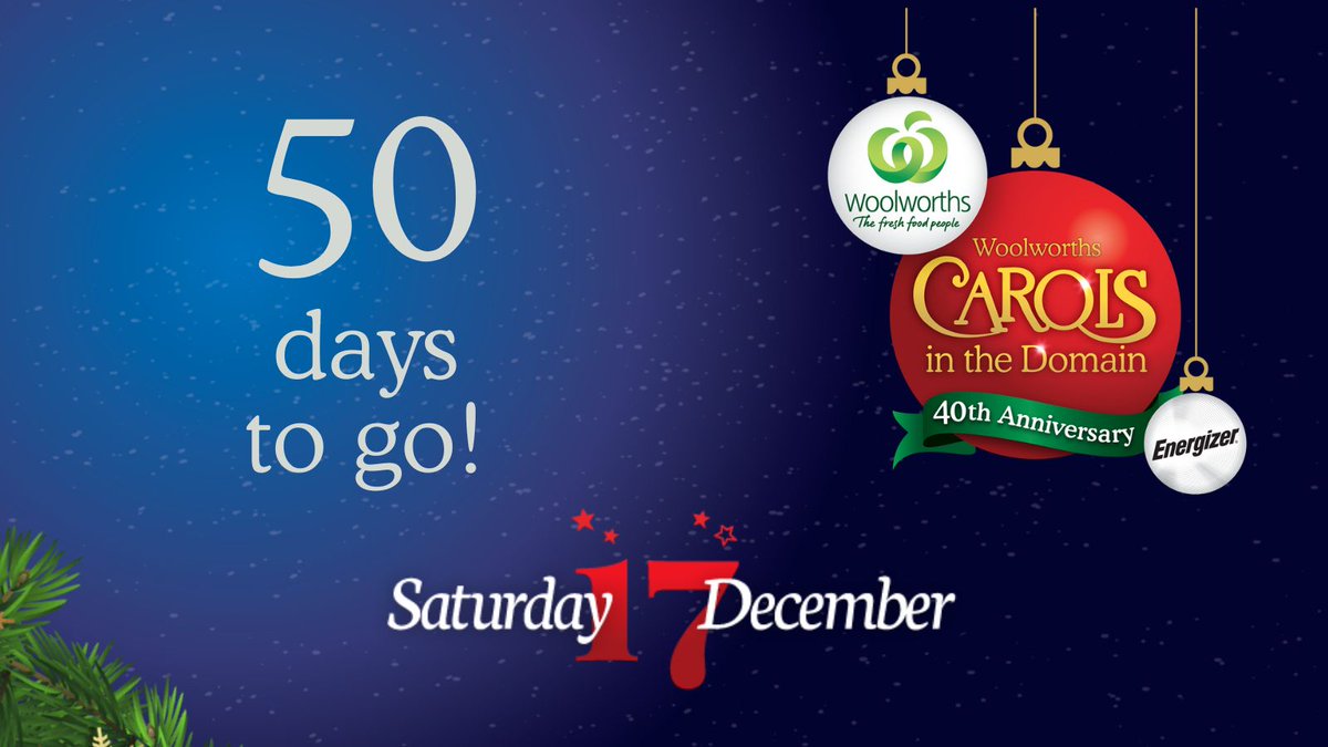Woolworths Carols In the Domain (@carolsdomain) on Twitter photo ONLY 50 DAYS TO GO until Australia's BIGGEST Christmas Party! This year we are celebrating 40 years of Carols with some of Australia’s biggest stars, including <a href="/TheWiggles/">The Wiggles</a>, <a href="/LeoSayerReal/">Leo Sayer</a>, <a href="/TheMarkVincent/">Mark Vincent</a> & <a href="/TheRachaelBeck/">Rachael Beck</a>, and more incredible stars to be announced very soon! ONLY 50 DAYS TO GO until Australia's BIGGEST Christmas Party! This year we are celebrating 40 years of Carols with some of Australia’s biggest stars, including <a href="/TheWiggles/">The Wiggles</a>, <a href="/LeoSayerReal/">Leo Sayer</a>, <a href="/TheMarkVincent/">Mark Vincent</a> & <a href="/TheRachaelBeck/">Rachael Beck</a>, and more incredible stars to be announced very soon!