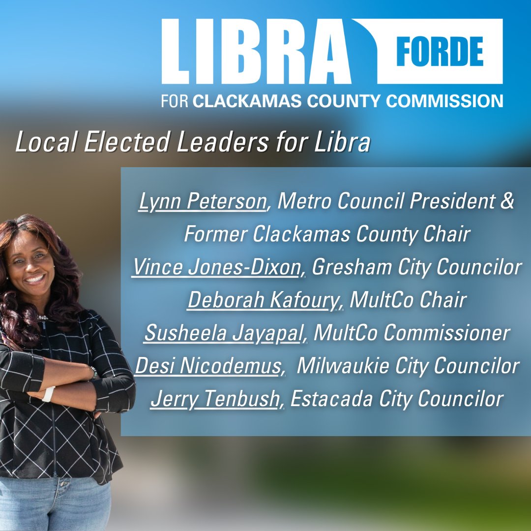 Our elected leaders on the city and county levels can often have the most impact on our day-to-day lives. That's why I'm proud to be endorsed by locally elected #leadersforlibra in our area!

<a href="/MCPLynnPeterson/">Metro Council President</a> <a href="/dkafoury/">Deborah Kafoury</a> <a href="/SusheelaJayapal/">Susheela Jayapal</a>