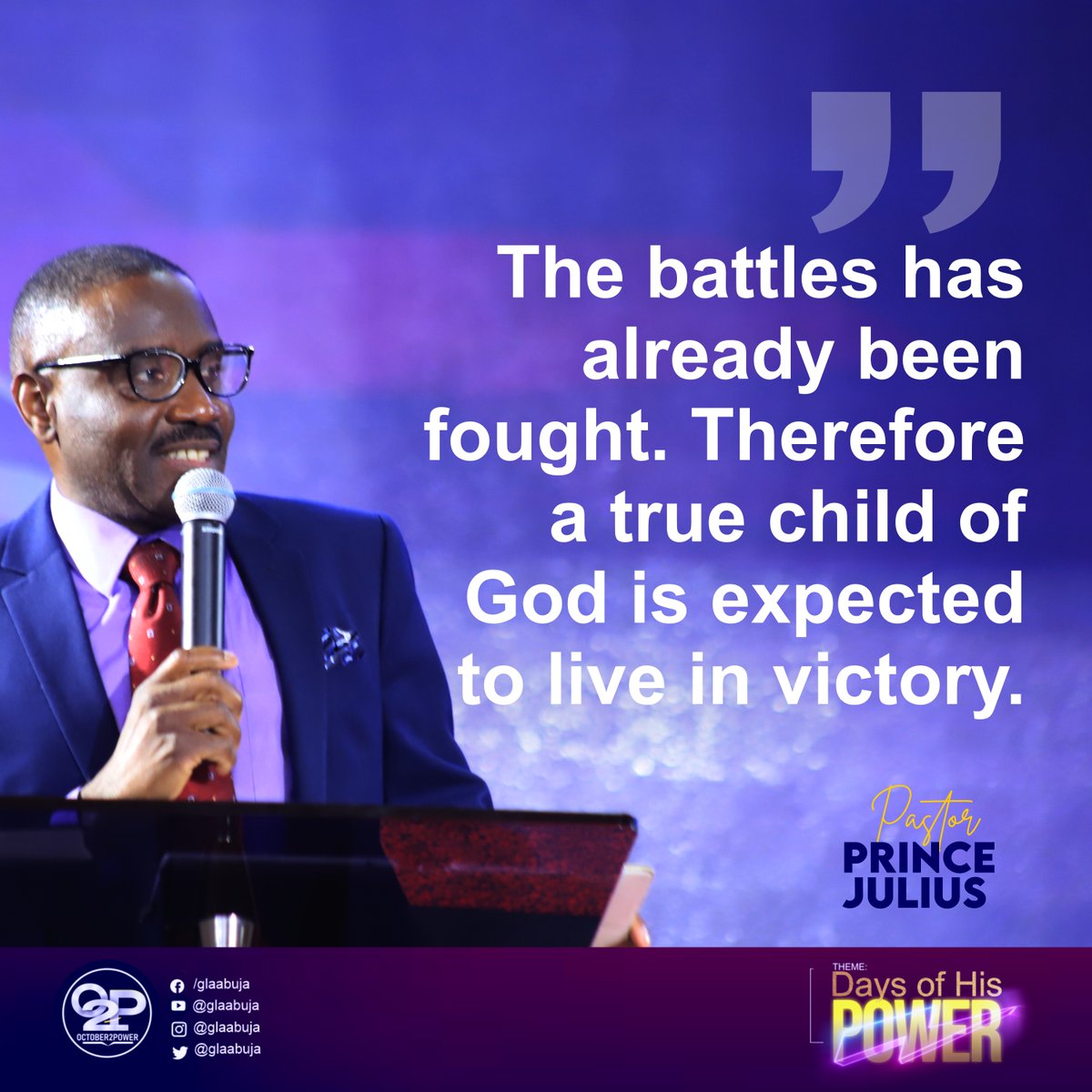 glaabuja's tweet photo. The battles has already been fought. Therefore a true child of God is expected to live in victory. Pastor Prince Julius
#glabuja #guidinglightassembly #OctoberToPower #DaysOfHisPower #encounter #experienceJesus #love #faith #worship #Jesus #service #praise #worship https://t.co/lRiNxvIpwk