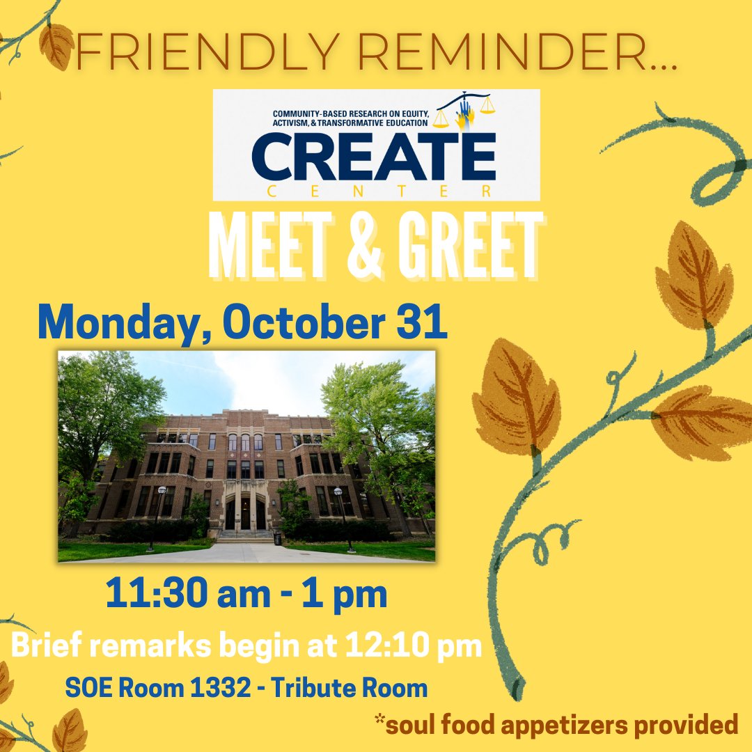 We hope to see you next week on Monday, October 31st for our Meet and Greet event from 11:30 am to 1 pm in the SOE Tribute Room! RSVP here: tinyurl.com/eusfu3m
