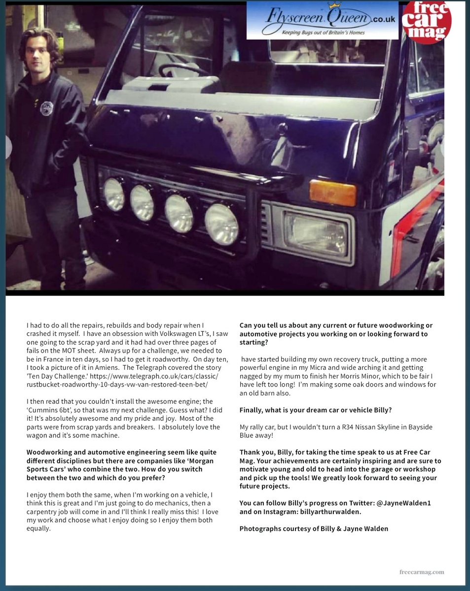 Photos_KP's tweet photo. Check out my interview with Billy Walden @JayneWalden1 from Channel 4's 'Handmade: Britain’s Best Woodworker' in the November issue of @FreeCarMag1
Read here: https://t.co/p6J1qIcqn8
#BritainsBestWoodworker
#FreeCarMag https://t.co/xF5kLNnDLs