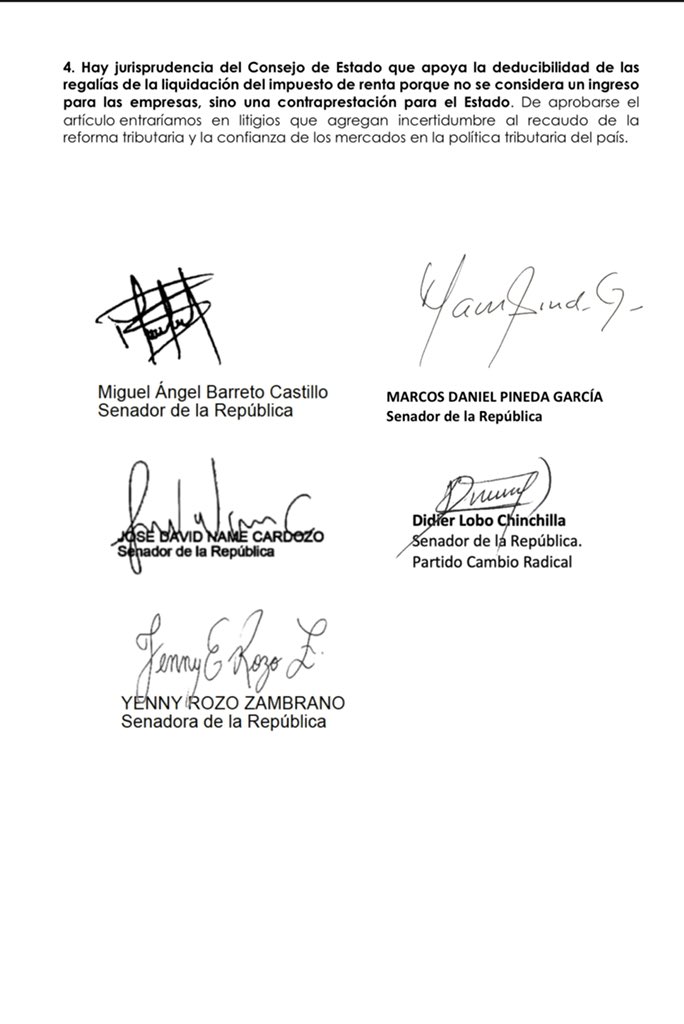 MIgueBarretoC's tweet photo. Lideramos y radicamos un proposición para que no se elimine la deducibilidad de las regalías en el impuesto de renta de las empresas del sector minero energético, como lo plantea la reforma tributaria. @soyconservador https://t.co/JmzqSp2eyO