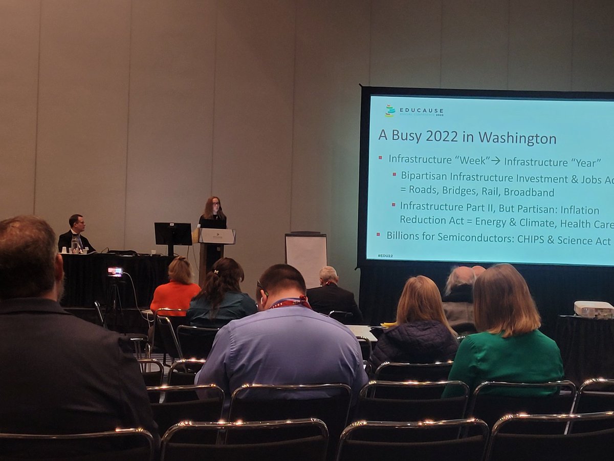 educause's tweet photo. EDUCAUSE Senior Policy Advisor Jarret Cummings and consultant Katie Branson review the year in federal higher education, covering developments in cybersecurity, privacy, accessibility, and more. #EDU22 https://t.co/LJNWpBvnp2