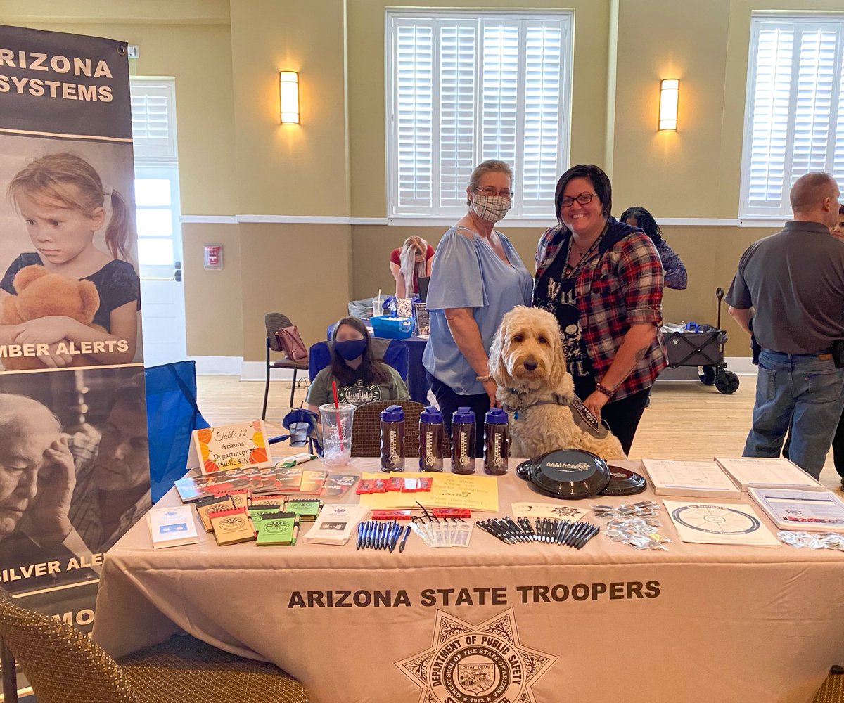 Arizona_DPS's tweet photo. On Saturday, Oct. 22, our AZDPS Alert Coordinator and Missing & Exploited Children Clearinghouse Manager attended the Missing in Arizona Day event in Phoenix to answer questions and offer resources regarding alert systems and human trafficking. #MissingInAZ #CourteousVigilance https://t.co/QQZepg35HH