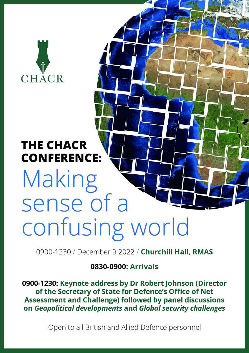 Annual <a href="/CHACR_Camberley/">CHACR</a> conference shaping up well! Oppening speech by <a href="/jc_defence/">John Clark</a> , keynote address by <a href="/RJohnsonCCW1/">Robert Johnson 🇬🇧</a> , pannelists including <a href="/edwardstrngr/">Edward Stringer</a> <a href="/londonvinjamuri/">Leslie Vinjamuri</a> <a href="/VeerleNouwens/">Veerle Nouwens 温丽玉</a> <a href="/APHClarkson/">Alexander Clarkson </a> @EmsWinterbotham <a href="/RNugee/">Richard Nugee</a> <a href="/SuzanneRaine2/">Suzanne Raine</a> .. Open to all <a href="/BritishArmy/">British Army 🇬🇧</a> <a href="/DefenceHQ/">Ministry of Defence 🇬🇧</a>