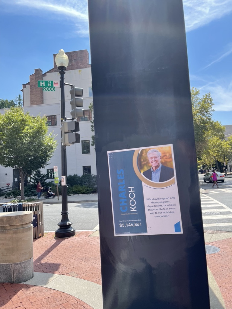 UnKochCampus's tweet photo. Check out what our student organizers at @GWtweets are doing for #DayOfAction2022! #UnKochEducation #UnKochHigherEd #UnKochEverything https://t.co/1TqDYQC5O1