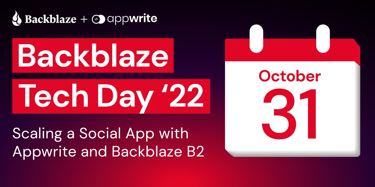 appwrite's tweet image. 📢 Webinar alert 📢

Learn how to get started with Appwrite, and quickly build a social app that stores user-generated content in a @backblaze B2 Bucket.

📺 October 31st at 5PM UTC

🔗 Register here - brighttalk.com/webcast/14807/…

#BackblazeB2 #mediaworkflows #B2Cloudstorage