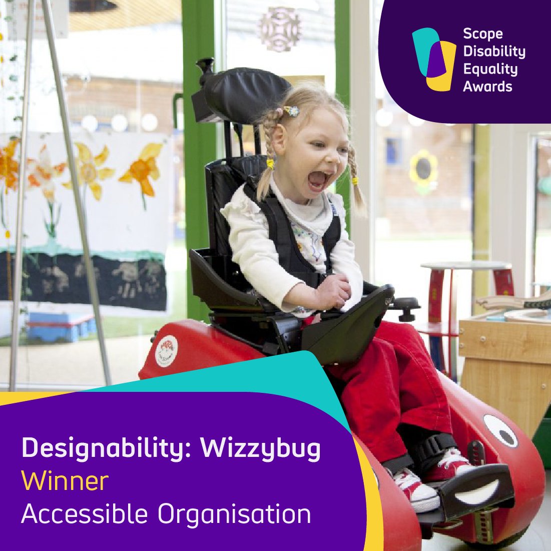 🏆 Our Accessible Organisation Award goes to Designability, makers of the Wizzybug powered wheelchair. The Wizzybug gives more independence to pre-school-aged children, enabling disabled children to thrive alongside their peers. Congratulations, @DesignabilityUK!