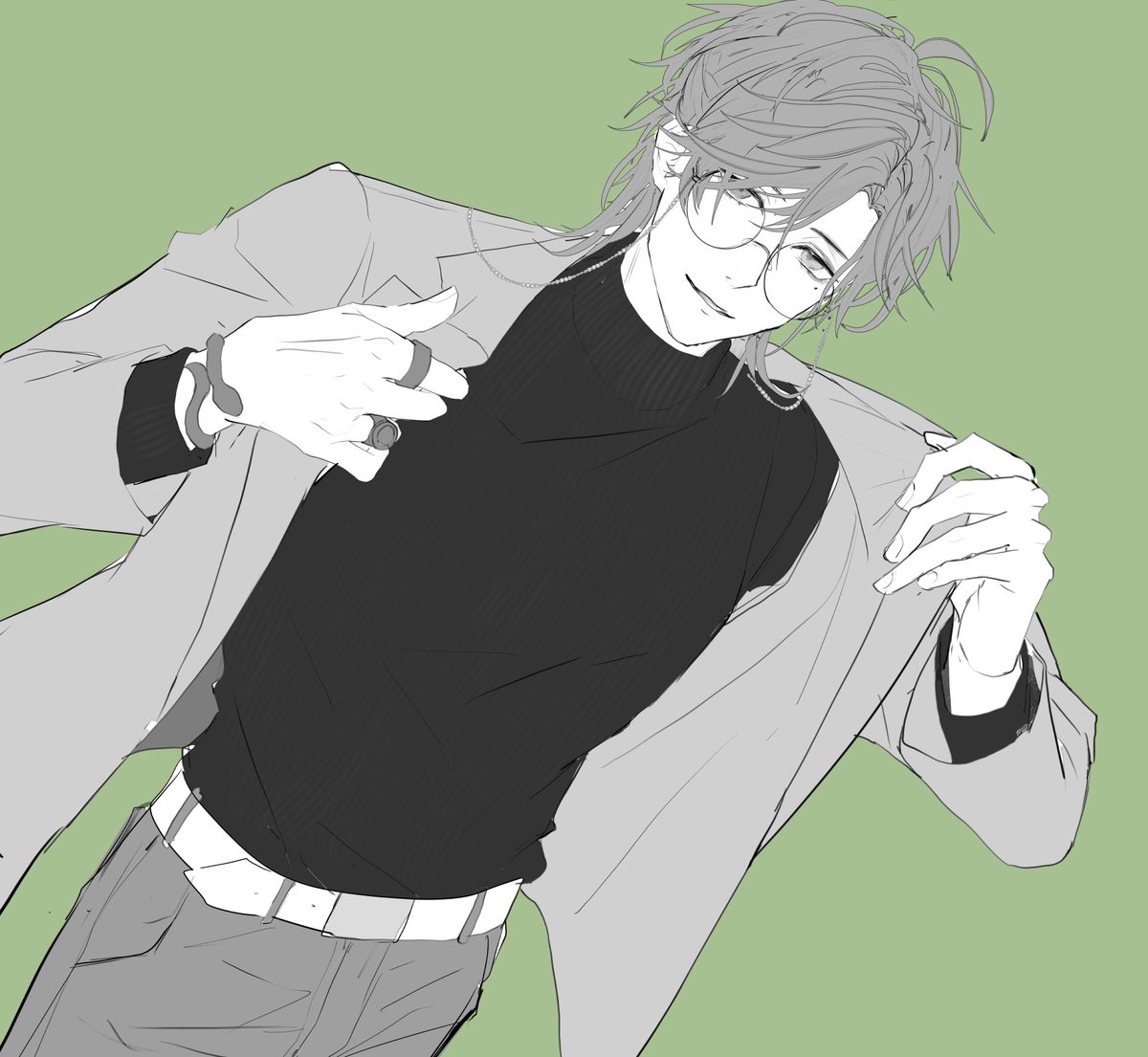 1boy male focus solo glasses jacket pants turtleneck  illustration images