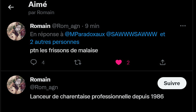 MParadoxaux's tweet photo. @Rom_agn @SAWWWSAWWW @LamarTwi_ @le_Parisien "ptn les frissons de malaise"
🥶🥶🥶🥶🥶🥶 https://t.co/J1lLbUJjOx