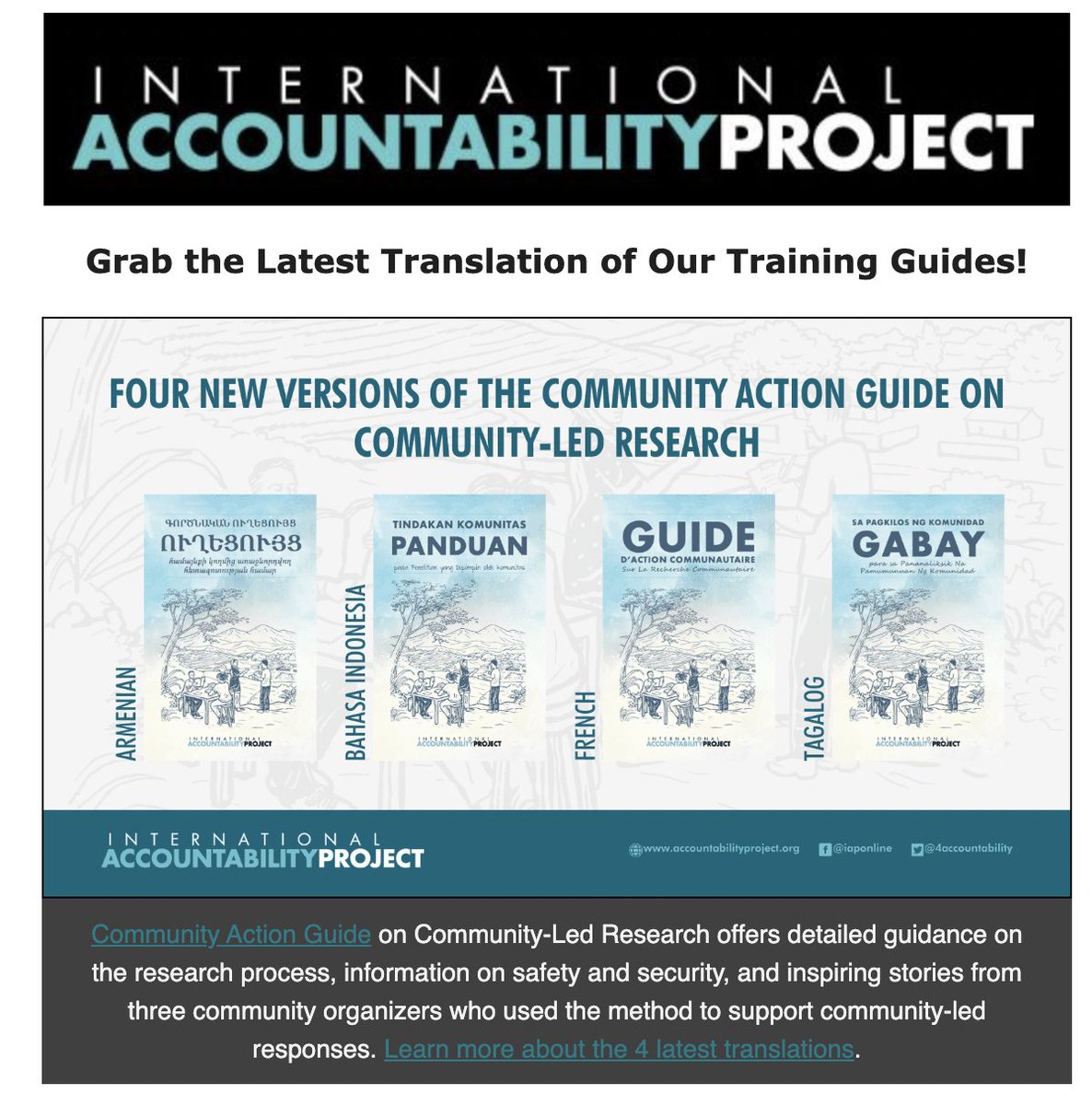 4accountability's tweet image. 📰Grab the latest translations of our training guides on #CommunityLedResearch
🧑🏻‍🤝‍🧑🏾Discover stories from #HumanRightDefenders working on #CommunityLedResponse
💡Learn more about #IAP&apos;s work at the #UNRBHR Forum #AsiaPacific 

📰Read more on #IAPNewsLetter: bit.ly/IAP_Q3Newslett…
