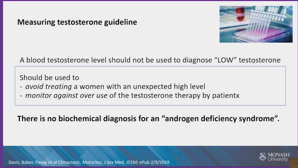 Testosterone comes up a lot in meno clinic! Currently, it's only used in Hypoactive Sexual Desire and should not be used to target fatigue or depression in menopause. Big push over the next few years to clarify its role in bone, muscle, heart and brain health. #IMS2022