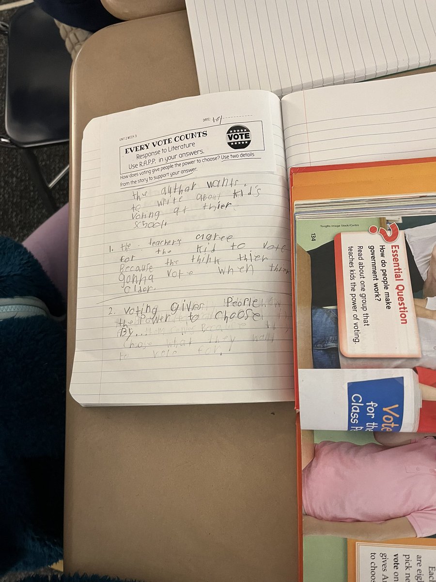 hlykkewi's tweet photo. @MissVioli third graders responding to a prompt using RAPP to guide them when writing and finding text evidence to support! @NorrisElem https://t.co/8EI7hQbMWF