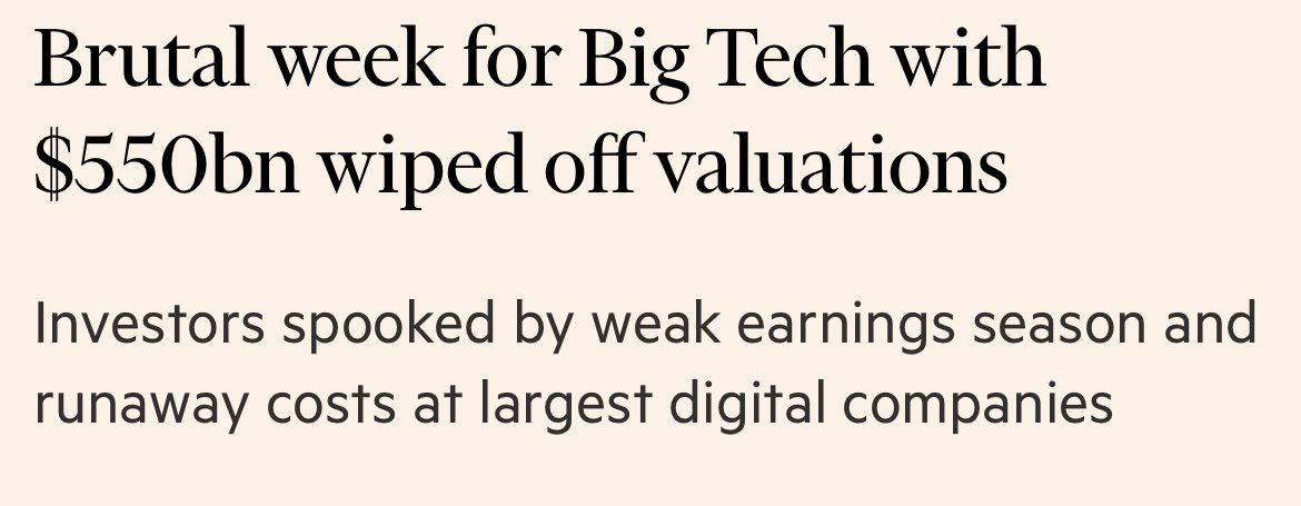 🚨 $550b wiped off big tech market cap this week 🚨 Still have yet to see $AAPL and $AMZN earnings later today. Unreal.