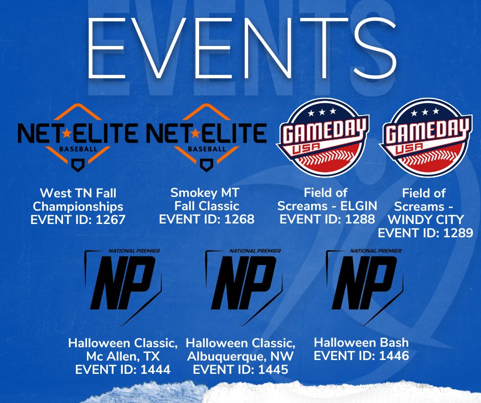A Halloween weekend full of baseball. Here are the Event IDs! ⚾ 🎃 #AGL #AthletesGoLive #baseball 

<a href="/netelitebasebal/">NET Elite Baseball</a> <a href="/GameDayUSA/">Game Day USA</a>