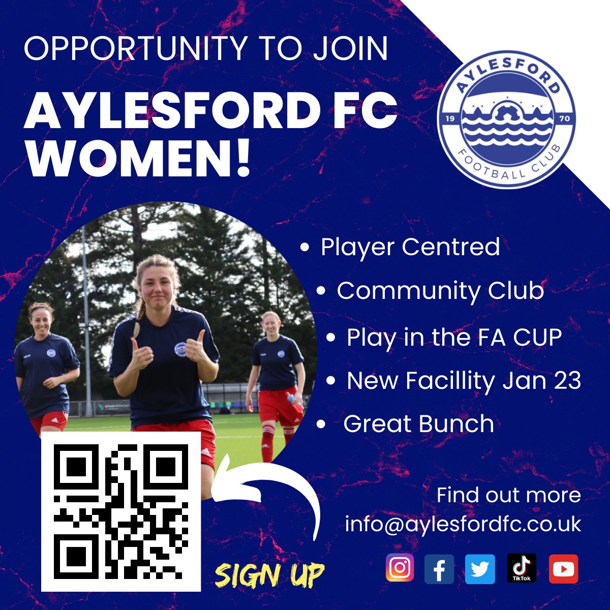 ⚽OPPORTUNITY⚽

LOOKING FOR ASPIRING FEMALE COACHES &amp; PLAYERS. 

Play or coach Tier 5 &amp; FA Cup. Join a team that puts your progression first.  Open training available. 

Get in touch see what we are all about. info@aylesfordfc.co.uk 

Retweets Welcomed

#WomensFootball #FACUP