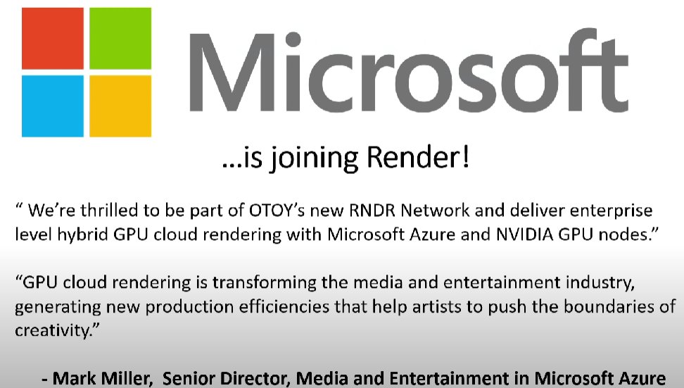 CRYPTOcounselo2's tweet photo. The $RNDR network is adding support for #AutodeskArnold #MaxonRedshift #Cinema4D as well as both #Google and #Microsoft joining the #RenderNetwork!
4/n https://t.co/tRTDq3ddoy