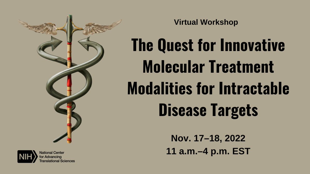 🚨 Registration for The Quest for Innovative Molecular Treatment Modalities for Intractable Disease Targets is open! 🚨 View the virtual workshop’s agenda & register before the event on Nov. 17 & 18: bit.ly/3e03Jhd 📷 Generated by the DALL-E neural network on OpenAI