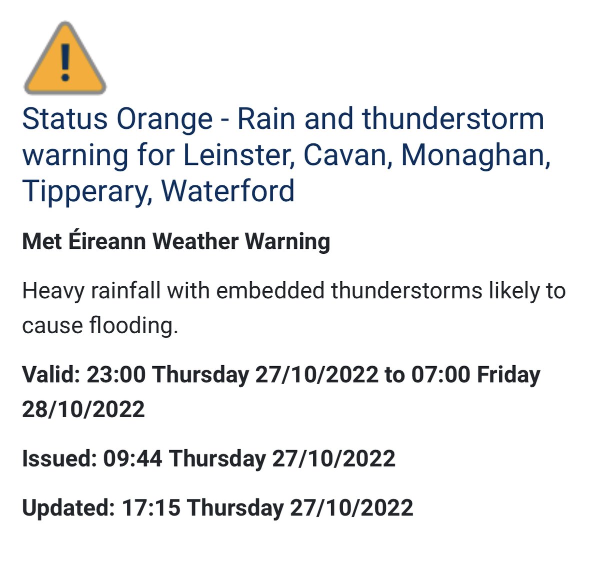 🔶 Rain &amp; Thunderstorm Warning - Leinster ⛈ 

#Leinster #MLNWeather