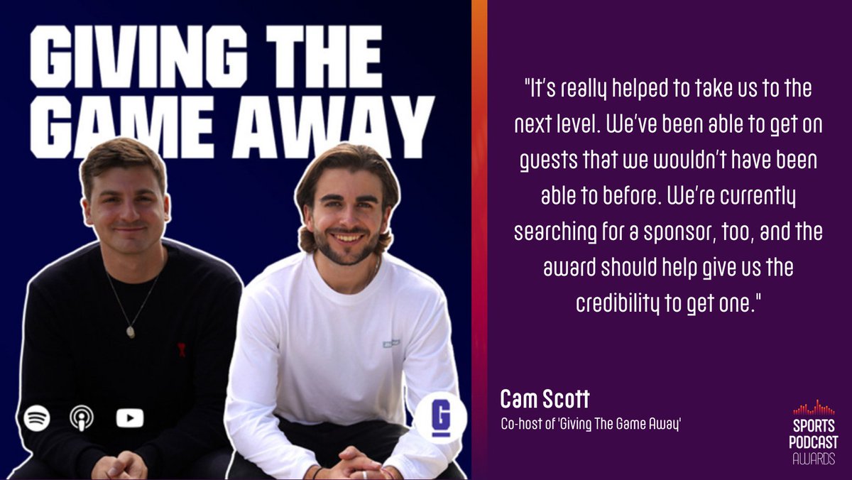 2022 highlights ✨

'Giving The Game Away' <a href="/GTGAMedia/">Giving The Game Away</a> won the Best Cricket Podcast at the SPA 2022! 

As an independent creator, check out what co-host <a href="/CJYScott/">Cam Scott</a> had to say about what great things have happened to their show since the Sports Podcast Awards 2022 🏏 <a href="/joelraphbarber/">Joel Barber</a>