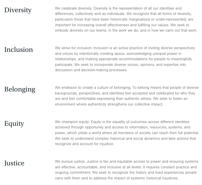 📚 We shared these fundamental definitions awhile ago, but we return to them every day we do this work: 🫱🏽‍🫲🏾Diversity ⭕️Inclusion ❤️Belonging ✊🏿Equity ⚖️Justice Read more ➡️bit.ly/3PVotmW #DEI #JEDI #philanthropy