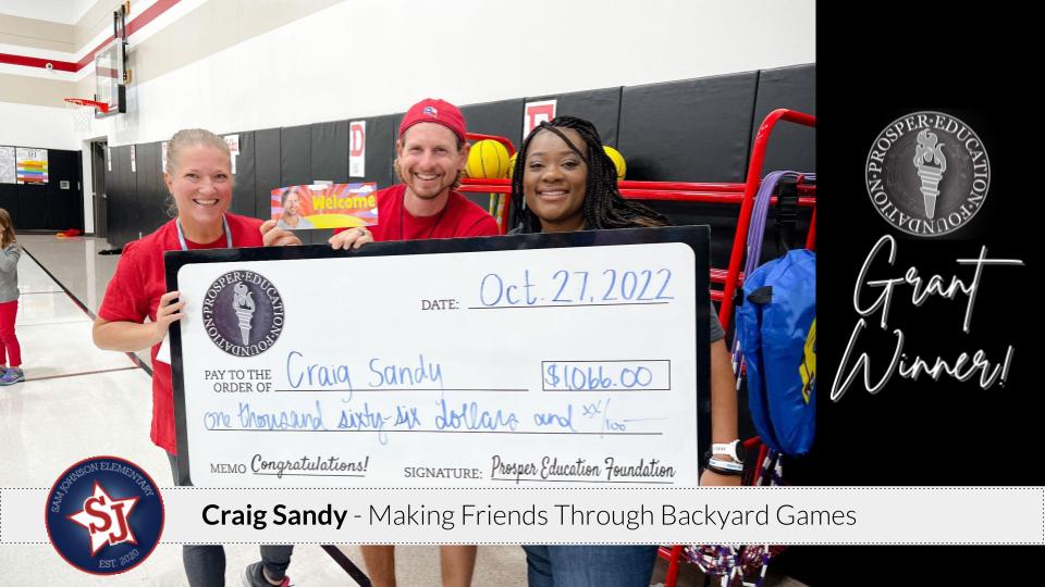 ProsperISD's tweet image. Congratulations to our Johnson Teacher Grant winners! Ericka Hamilton, Craig Sandy, &amp;amp; Tammy Metcalf. The excitement is coming to Johnson students w/ Puppets to Encourage the Love of Literature &amp;amp; Writing, Making Friends Through Backyard Games, &amp;amp; Orton Gillingham Digital Resources.