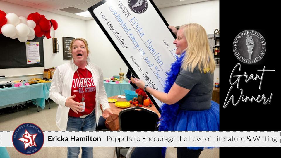 ProsperISD's tweet image. Congratulations to our Johnson Teacher Grant winners! Ericka Hamilton, Craig Sandy, &amp;amp; Tammy Metcalf. The excitement is coming to Johnson students w/ Puppets to Encourage the Love of Literature &amp;amp; Writing, Making Friends Through Backyard Games, &amp;amp; Orton Gillingham Digital Resources.