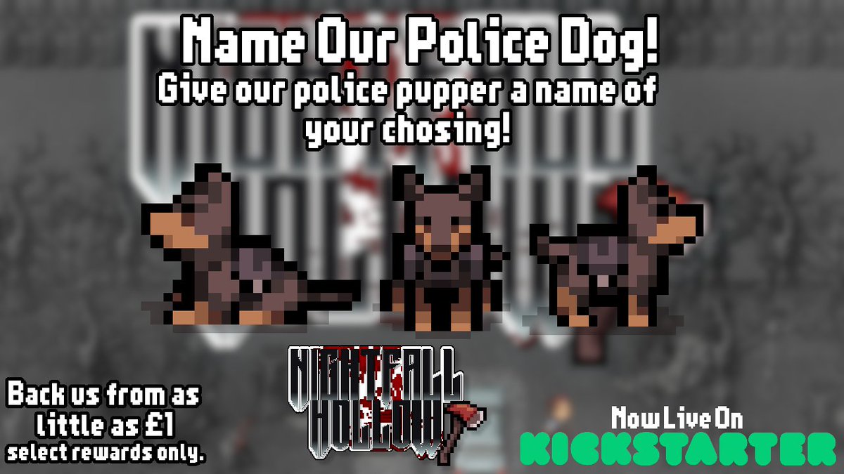 Our project is live on #kickstarter , We have several rewards including naming our Police Pupper! check it out here: kickstarter.com/projects/night… #indiegame #indiegamedev #retrogames #gamedev #HorrorGames #pixel #Kickstarter #kickstartercampaign #videogames #itchio #TwitchStreamers