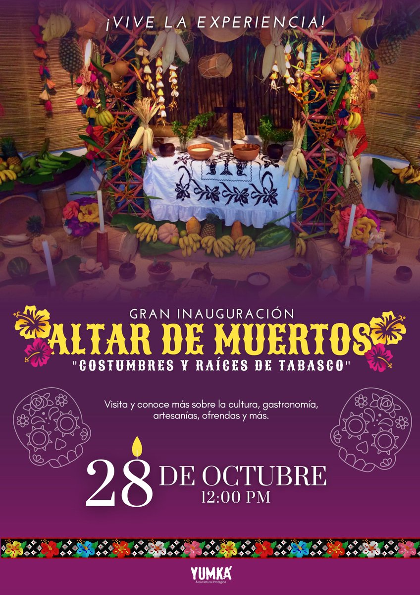 ANP_Yumka's tweet image. 💀🕯️🎉 Celebra con nosotros la gran inauguración de nuestro #AltardeMuertos "Costumbres y raíces de Tabasco", este 28 de Octubre. 🕸️ #ViveLaExperiencia #DíaDeMuertos
Agradecemos la participación de @PapagayoTabasco y @ArtesaniasdeTab