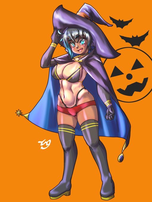 今年のハロウィン蓮歌は魔女コス! #九嶺蓮歌 #日焼け跡 #太眉 #ビキニ #ショートパンツ #サイハイブーツ #魔女 #ハロウィン  