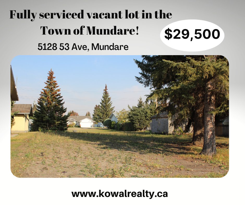 Kowal Realty
kowalrealty.ca
5128 53 Ave, Mundare $29,500CAD
Fully serviced 7634 sq ft vacant lot in the Town of Mundare. Ready to build!! Back alley access only a couple blocks from Main Street 
#lotsforsale #smalltown #forsale #mundare #lamontcounty #mundarerealtor