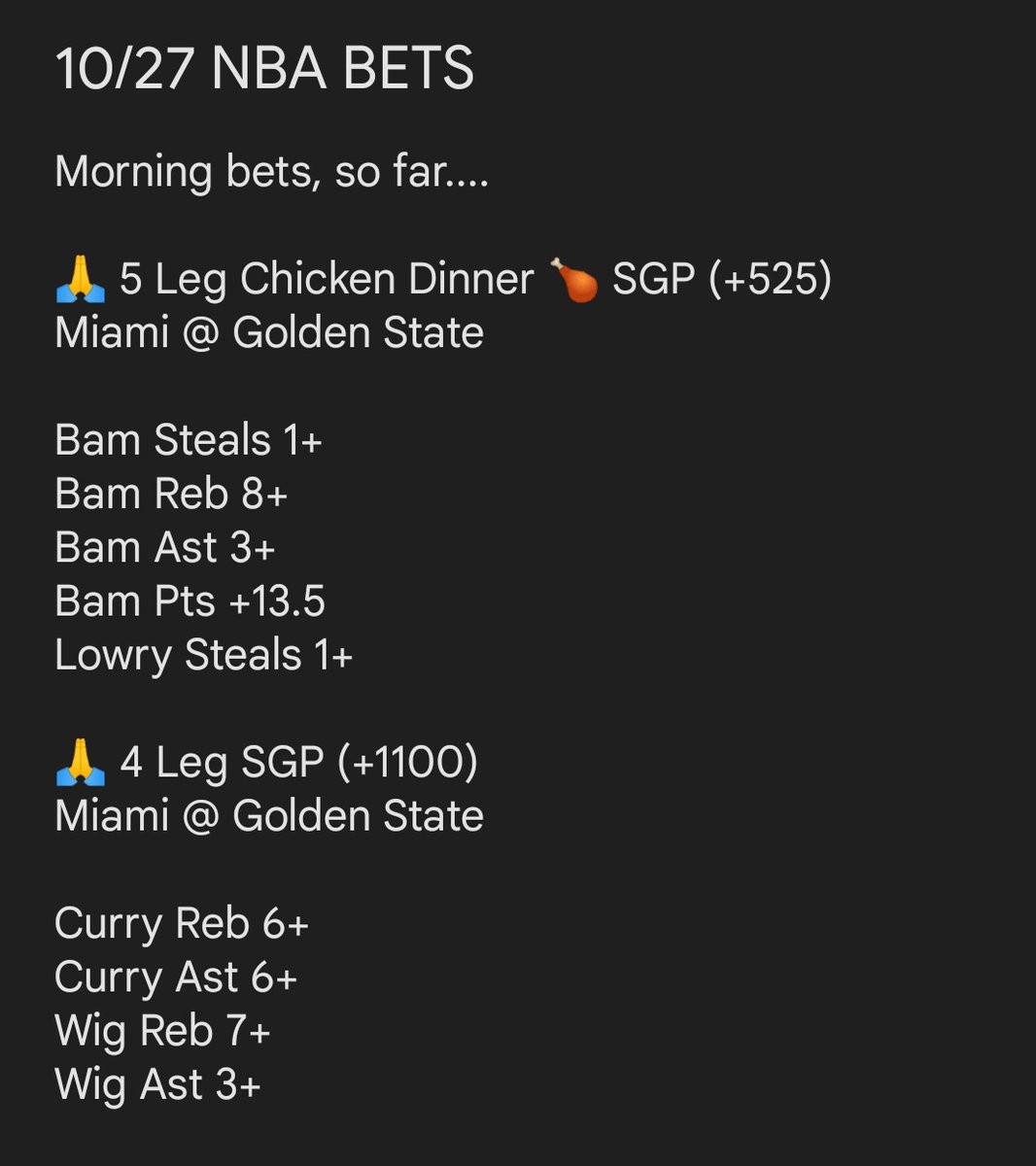 TerryBeeeee's tweet image. 1/ Beginner bets...still figuring this out but I did some research on Miami and Golden State. Any suggestions?#nbabets #nbaparlay #parlaybets