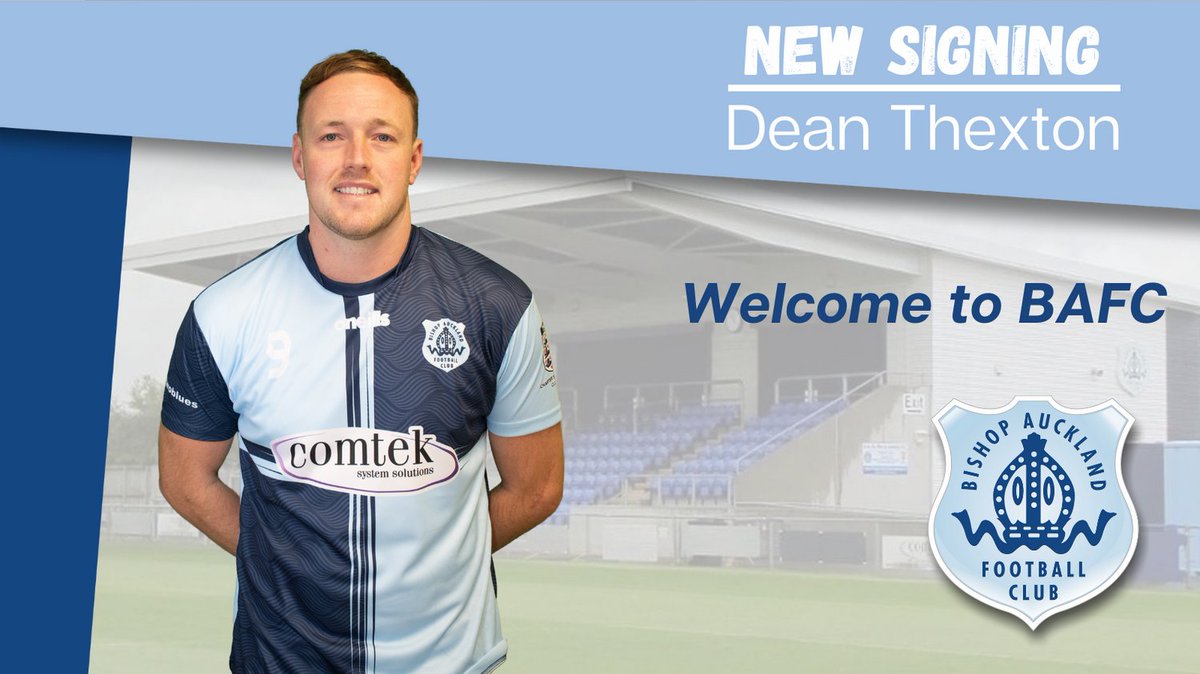 BAFC is delighted to announce the arrival of Dean Thexton to the club. 

Dean has put pen to paper and signed a 2 year deal with the club (subject to League and FA approval). 

Welcome to the club Dean. 

Thank you to Shildon FC for all their support in getting their assistance.